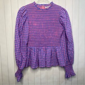 Tuckernuck Judy Blouse Pink Blue Gingham English Factory Hyacinth Spring Smock S